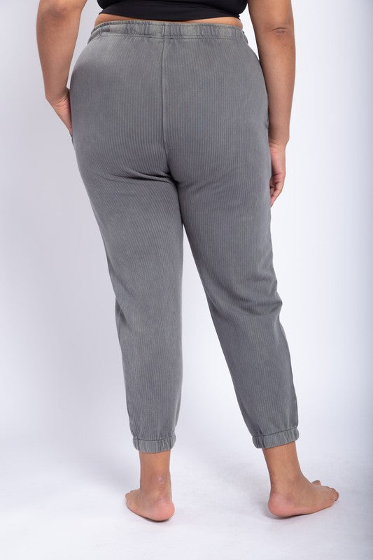MONO B CURVY Mineral-Washed Ribbed Billow Cuffed Joggers