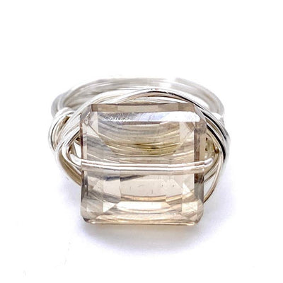 Champagne Square Crystal Silver Ring