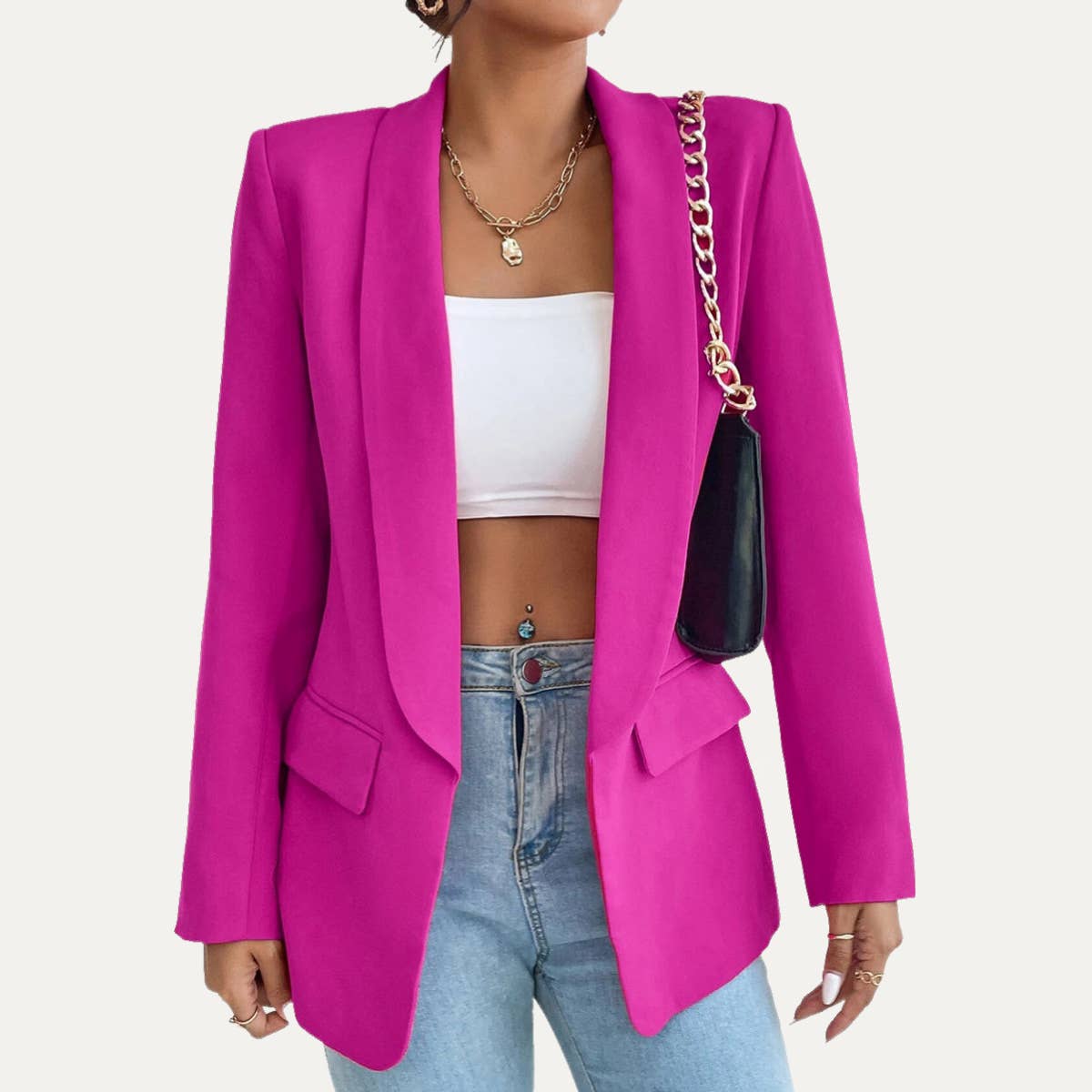 Timeless Solid Color Open-Front Blazer