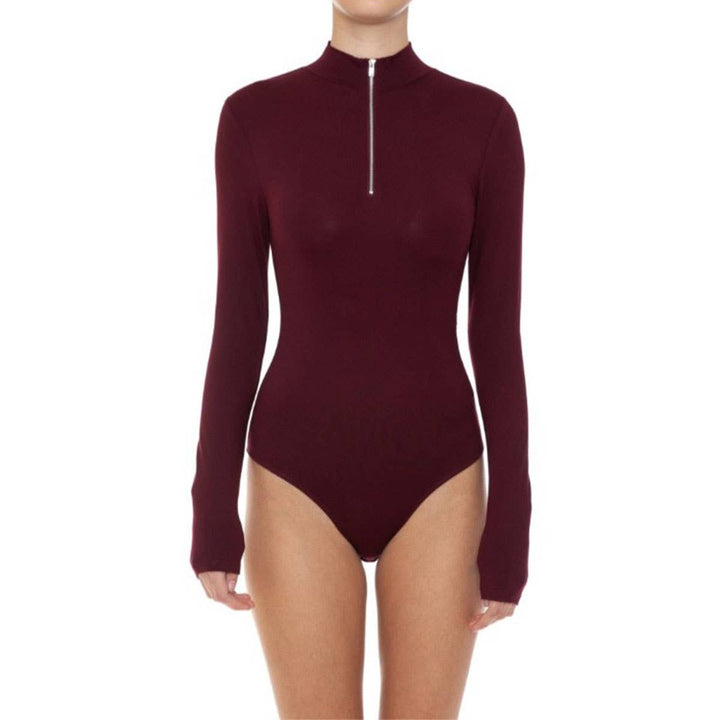 Mock Neck Half Zip Up Bodysuit