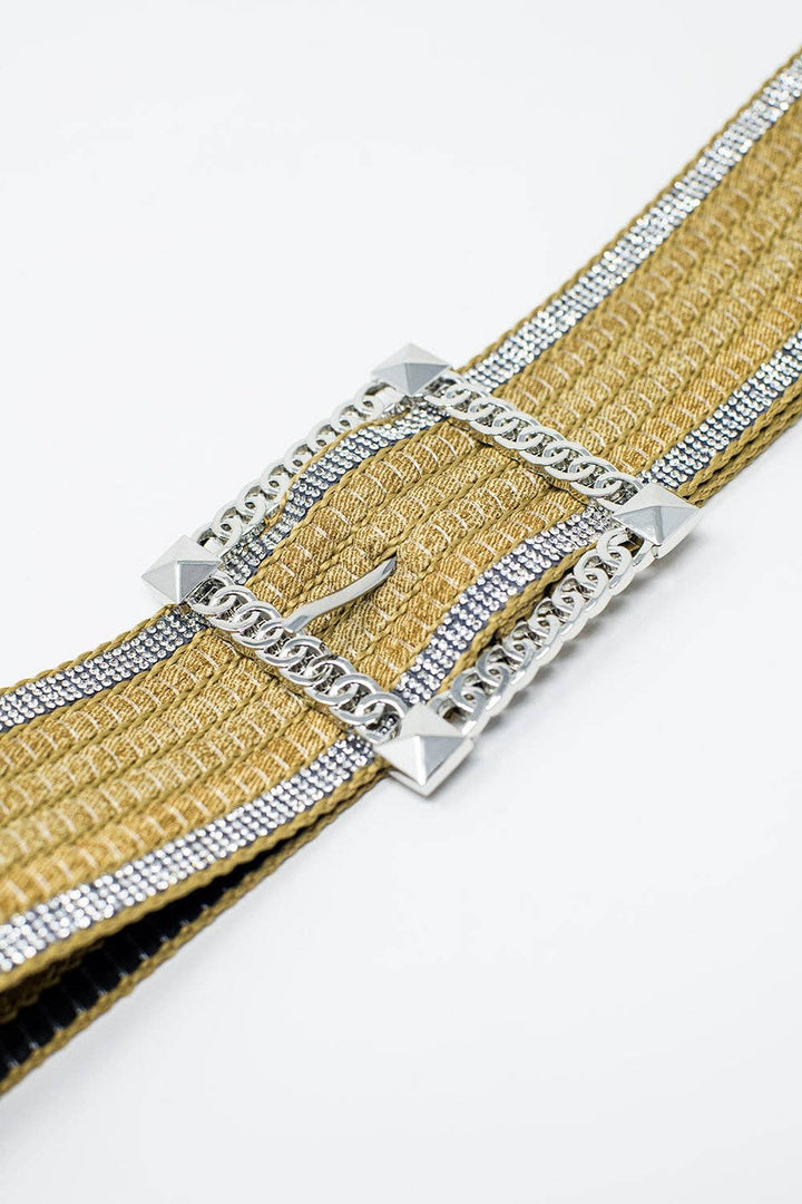 Wide beige woven belt