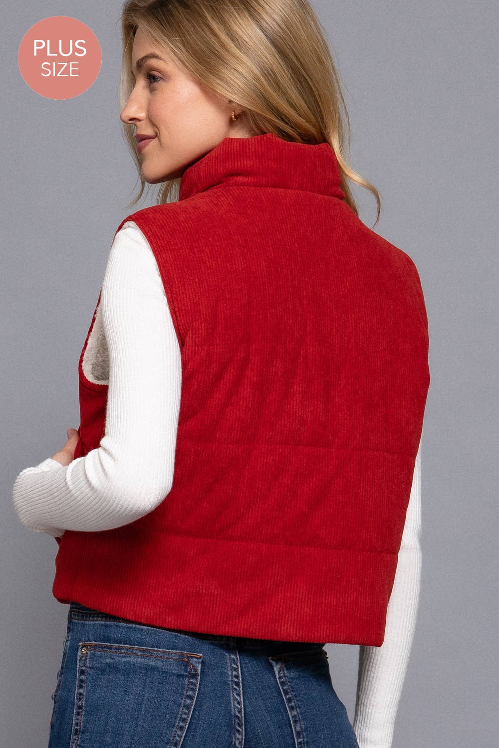 Curvy High Neck Corduroy Puffer Vest