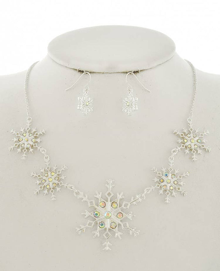 Snowflake Crystal AB Silver BIB Necklace Set