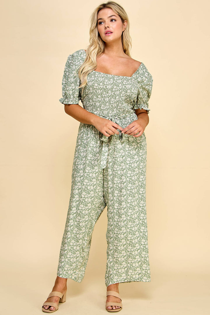 CURVY SMOCKED GAUCHO JUMPSUIT