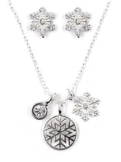 Snowflake Crystal Charm Necklace Set