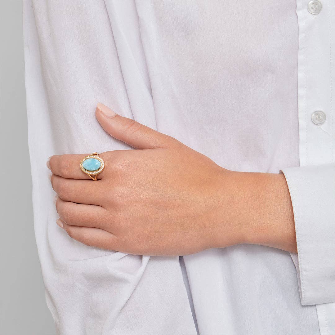 Larimar Halo Ring 14k gold vermeil