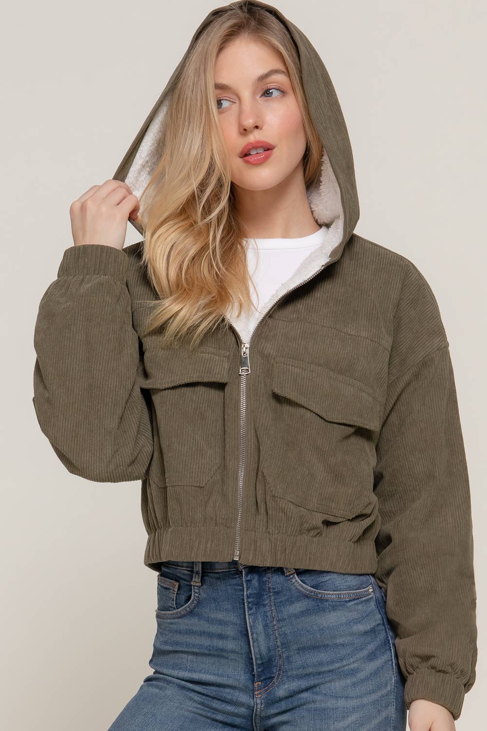 Hoodie Corduroy Zip Up Jacket