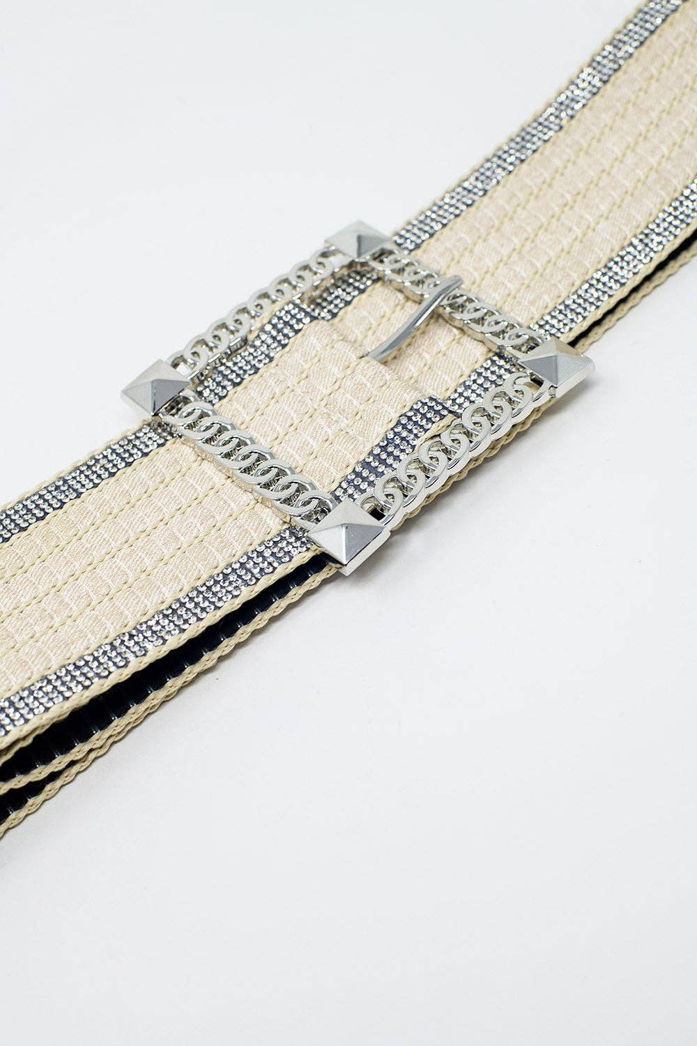 White belt woven with rhinestones