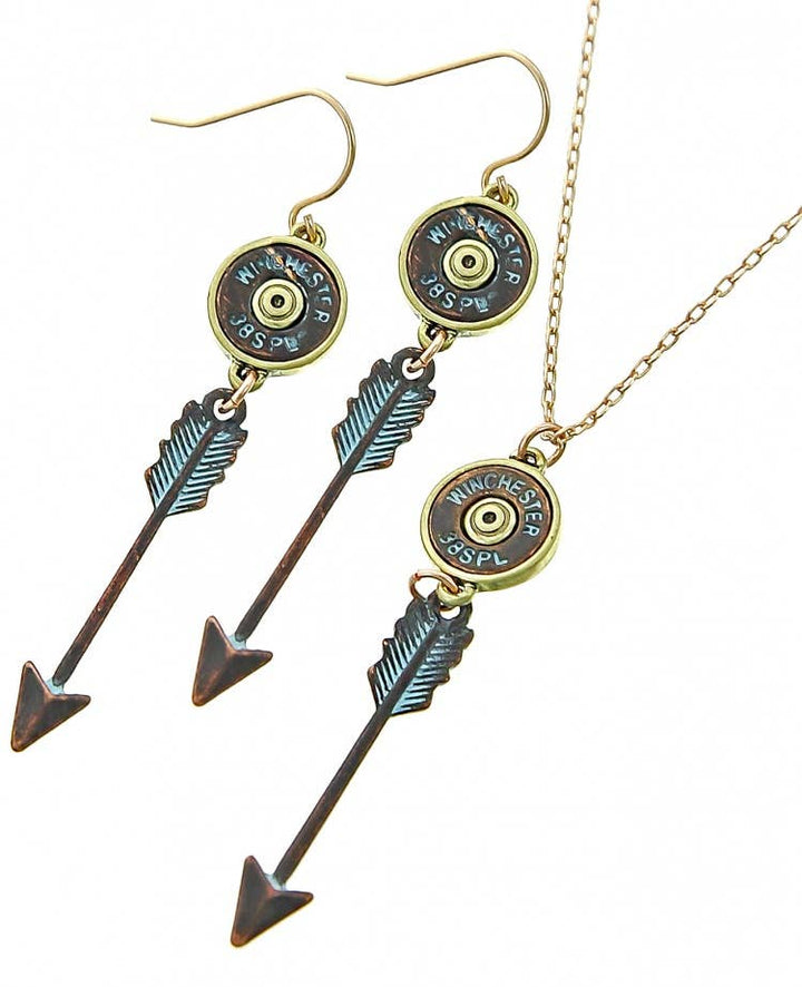 Patina Arrow Bullet Metal Necklace Set