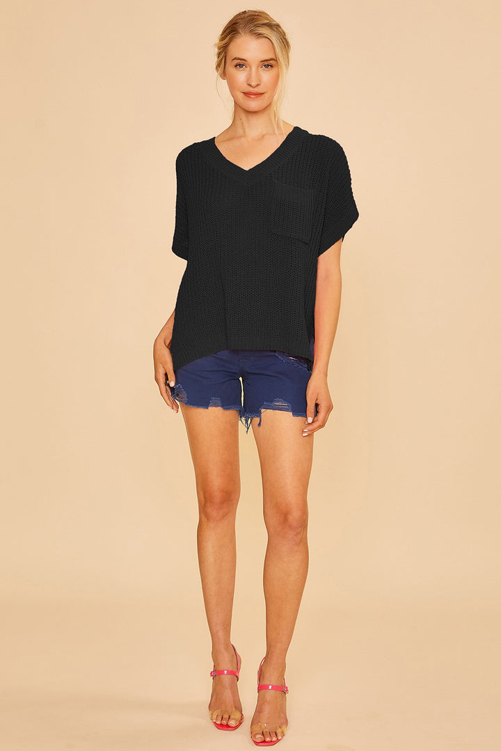 V NECK SHORT SLEEVE SWEATER