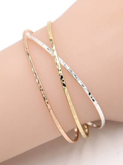 Tri-Tone 3pc Brass Hook Bangle Bracelet