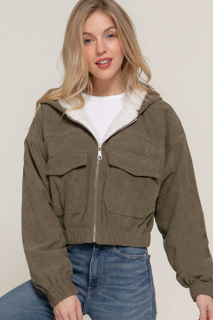 Hoodie Corduroy Zip Up Jacket