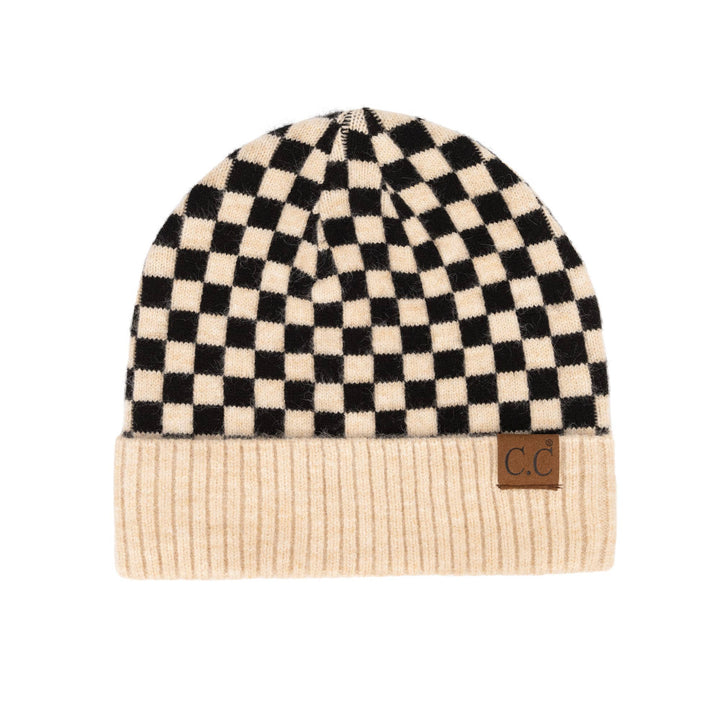 CC Wool Check Pattern Beanie | Anti-Pilling