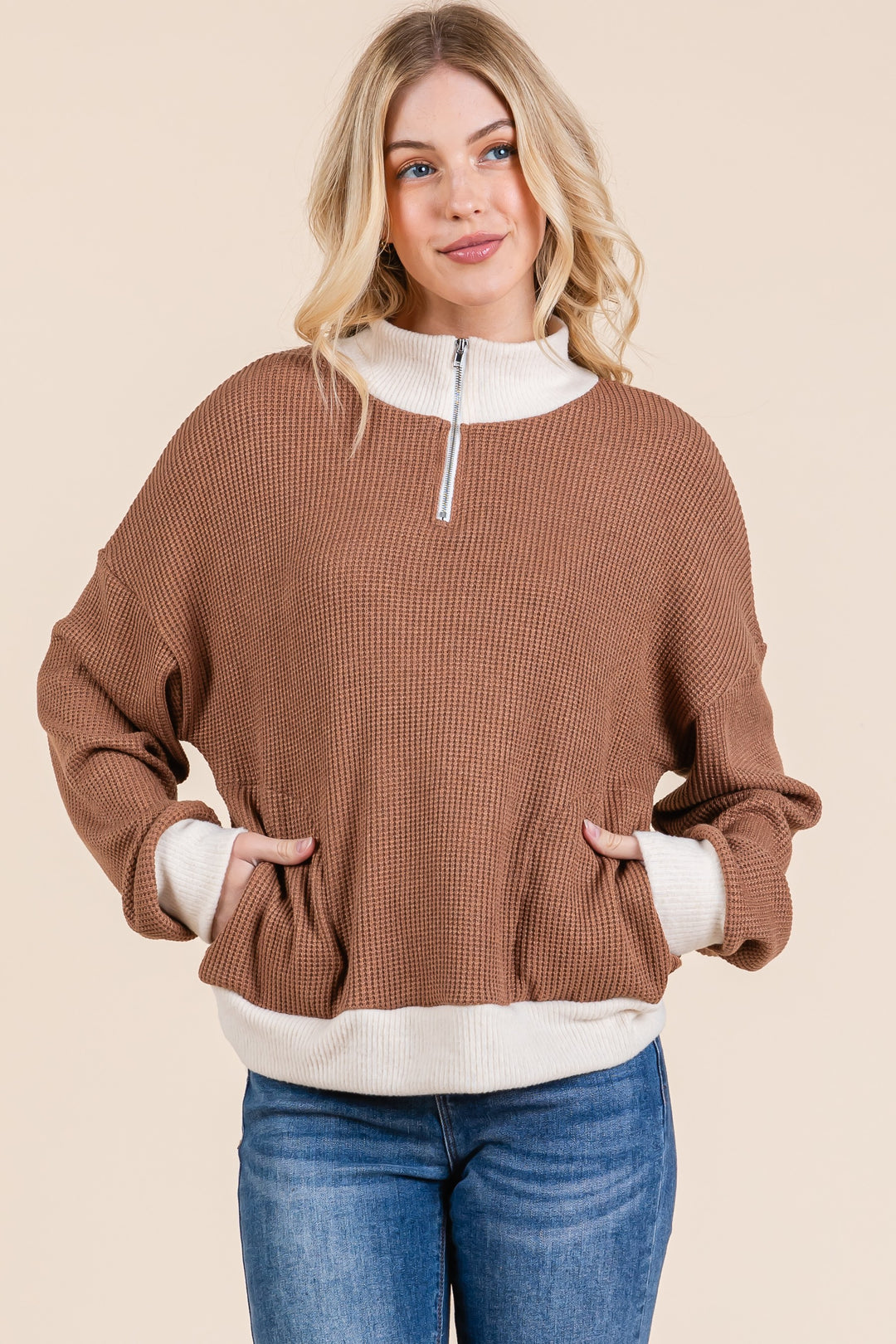 Waffle Knit Quarter Zip