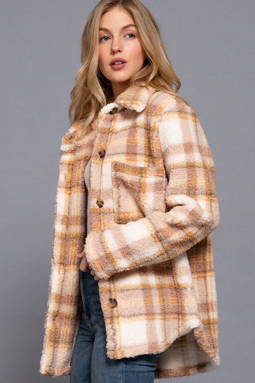 Button Down Oversize Printed Fur Jacket