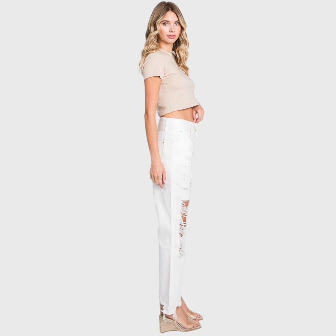 PETRA WHITE HIGH RISE CROPPED  JEANS