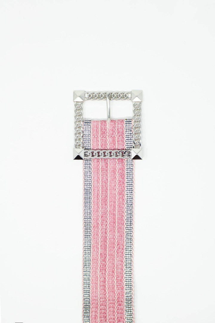 Pink woven wide belt with Squared buckle