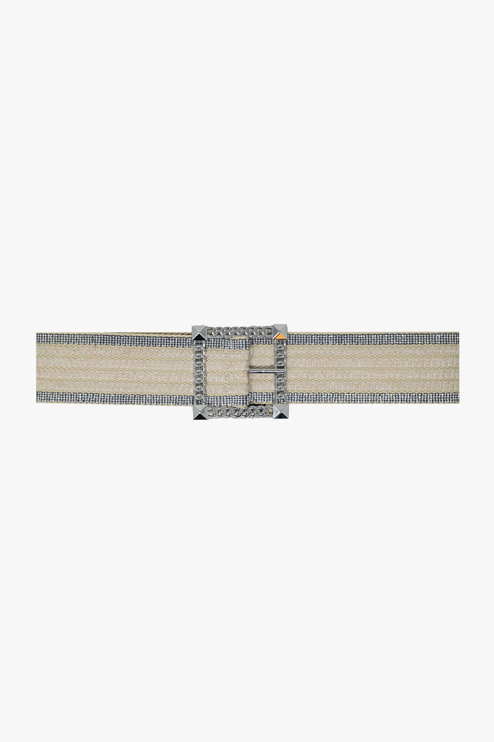 White belt woven with rhinestones