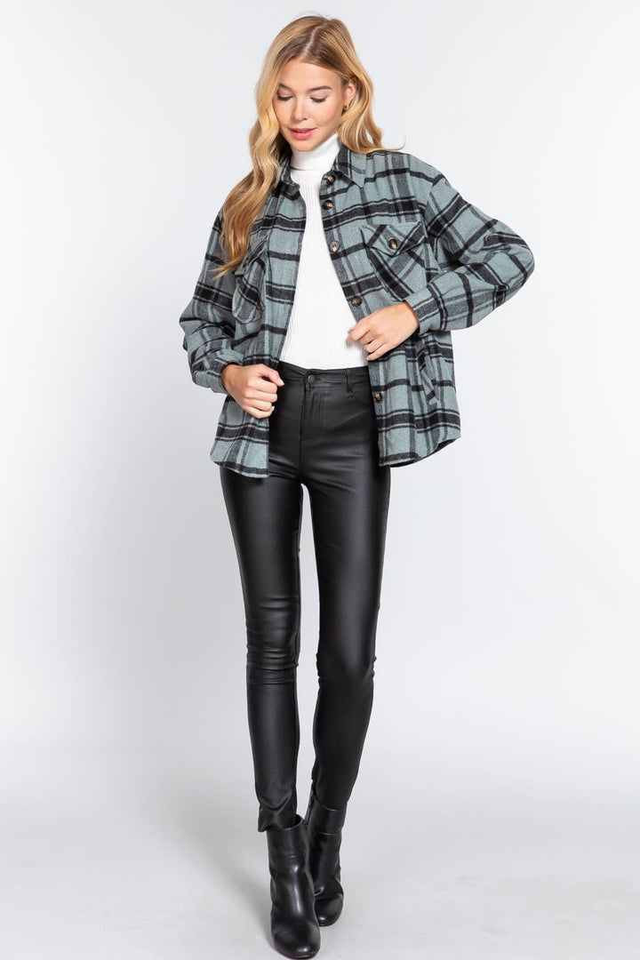 Wool Blend Plaid Shacket