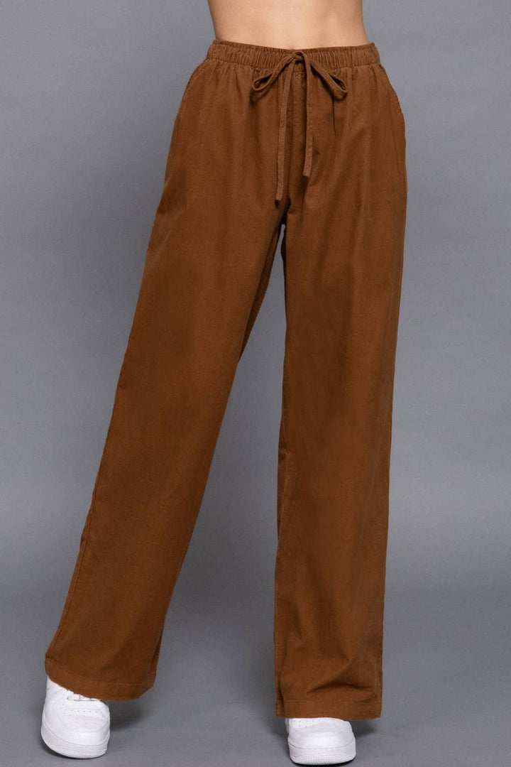 Elastic Waist Corduroy Long Pants