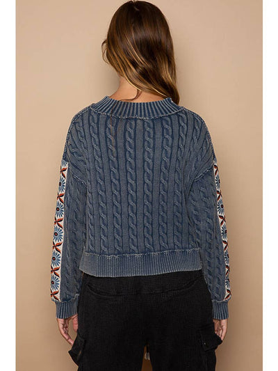 POL Heather Blue Round Neck Sweater