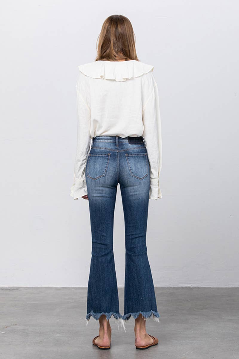 High Stretch Mid Rise Crop Flare Jeans