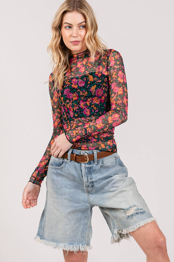 FLORAL MESH TOP