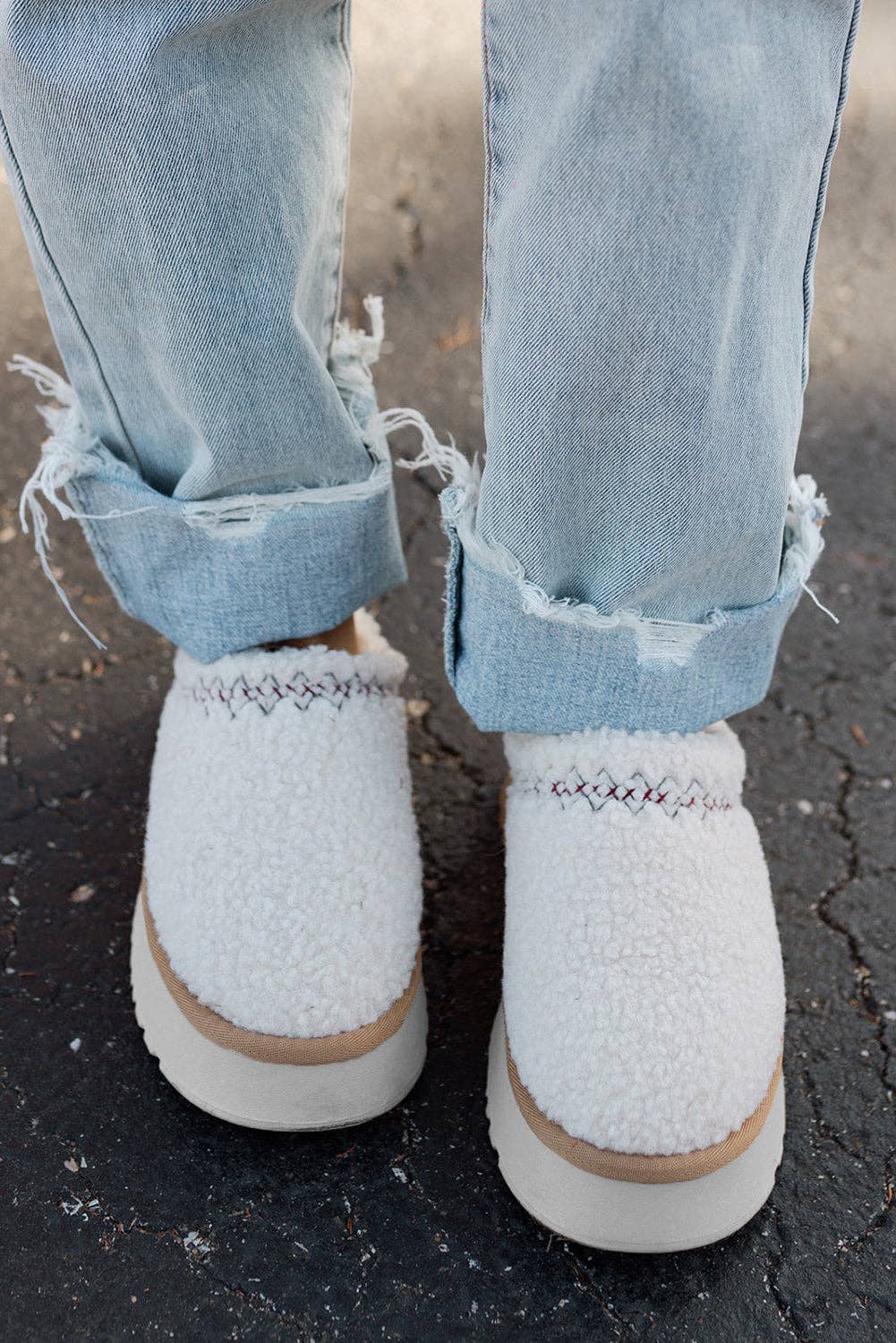 Embroidered Sherpa Plush Thick Sole Slippers