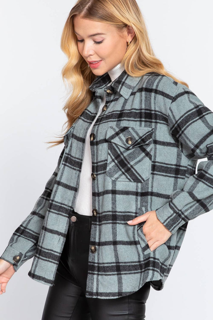 Wool Blend Plaid Shacket