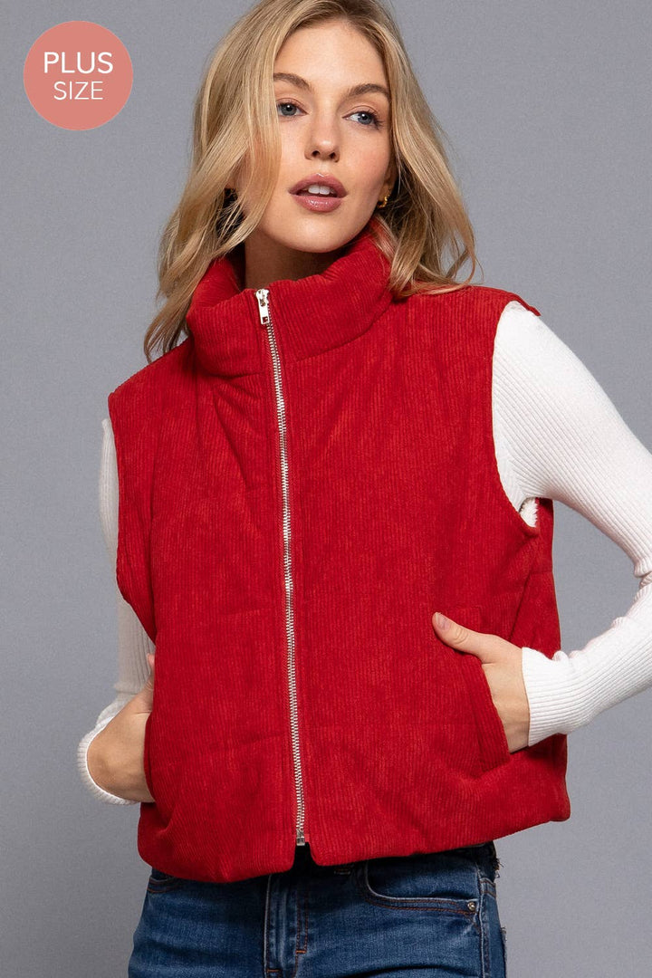 Curvy High Neck Corduroy Puffer Vest