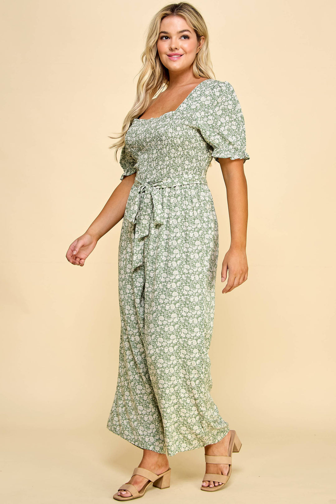 CURVY SMOCKED GAUCHO JUMPSUIT