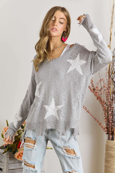 DISTRESSED STAR SWEATER TOP