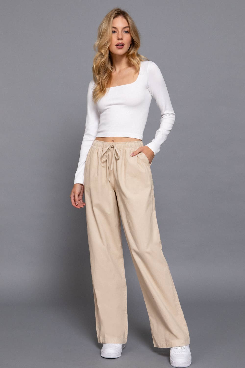 Elastic Waist Corduroy Long Pants