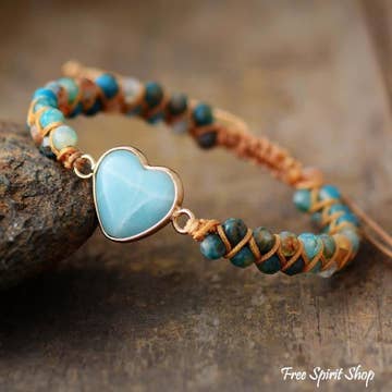 Natural Amazonite Heart Bead Bracelet