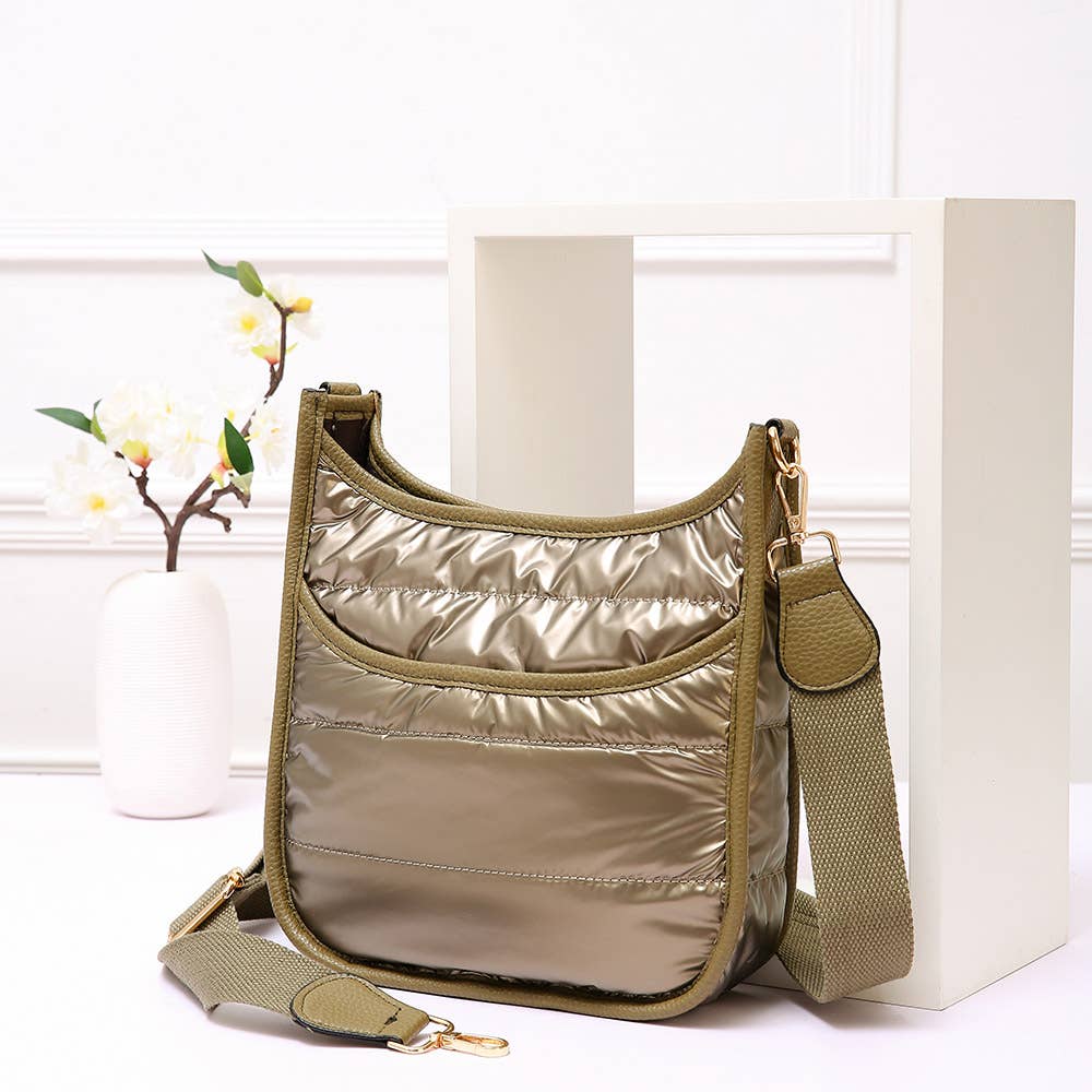 Solid Quilted Shiny Puffer Crossbody Bag