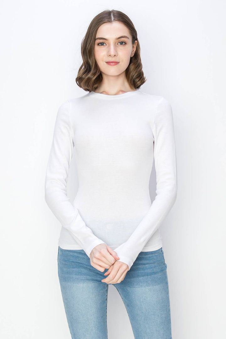 Ribbed spandex crew neck long sleeve tee