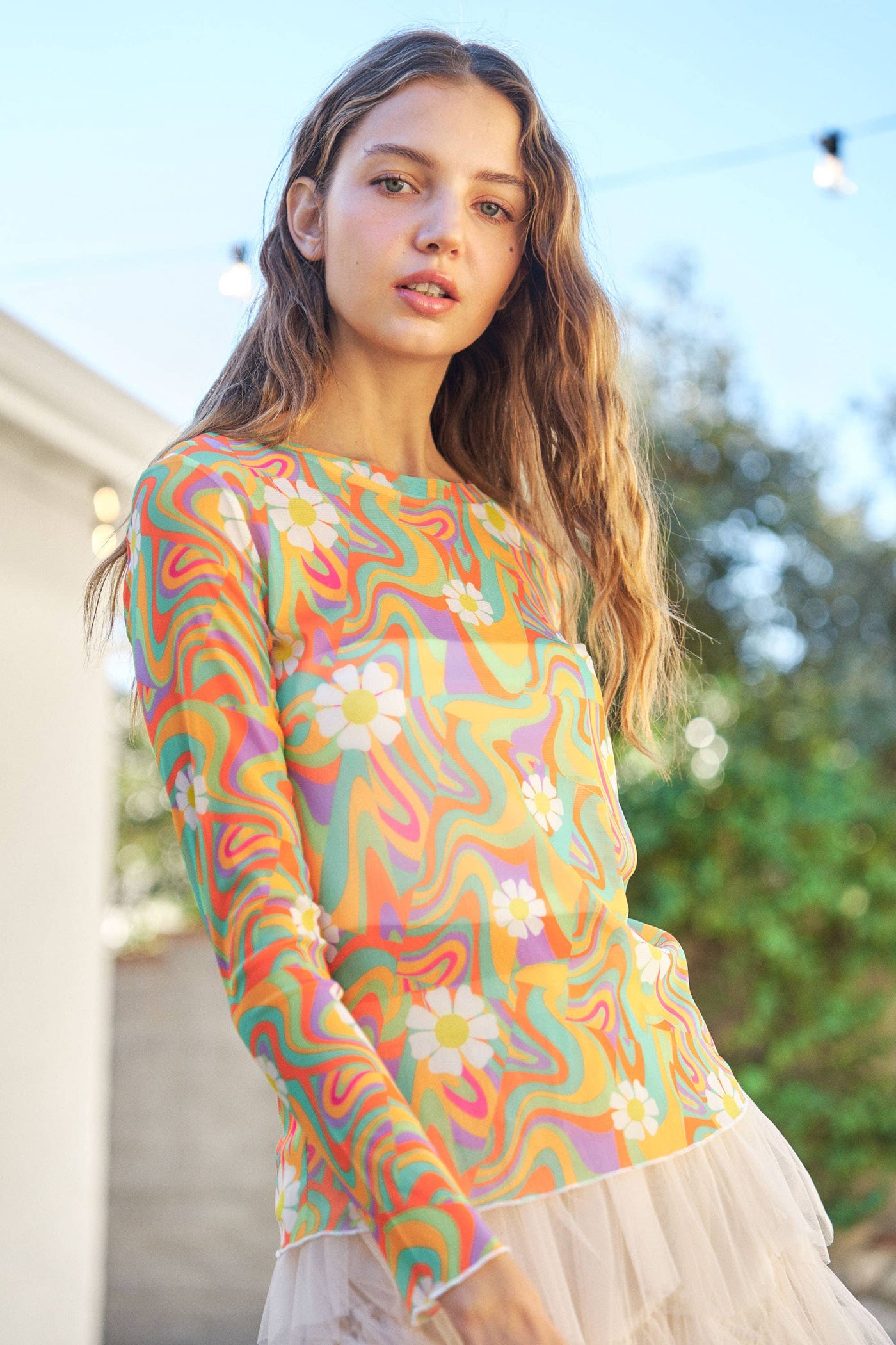 Floral Swirl Colorful Mesh Top