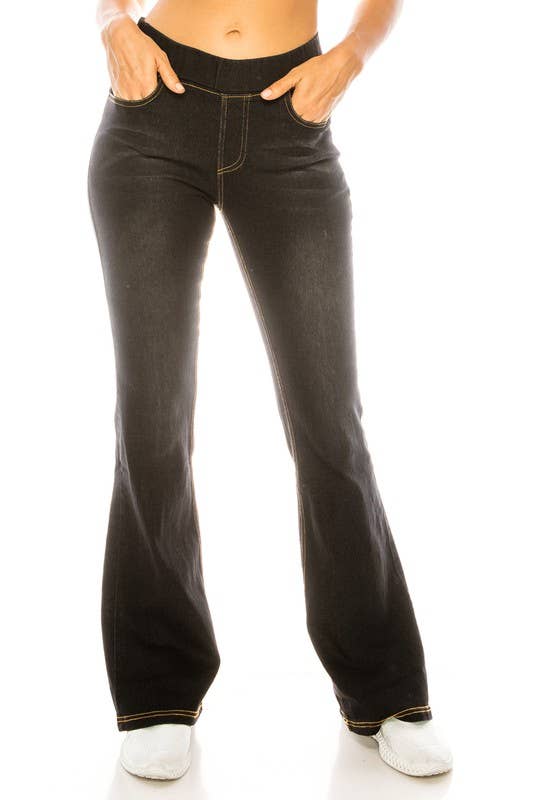 dark wash  pull on denim flare jeans