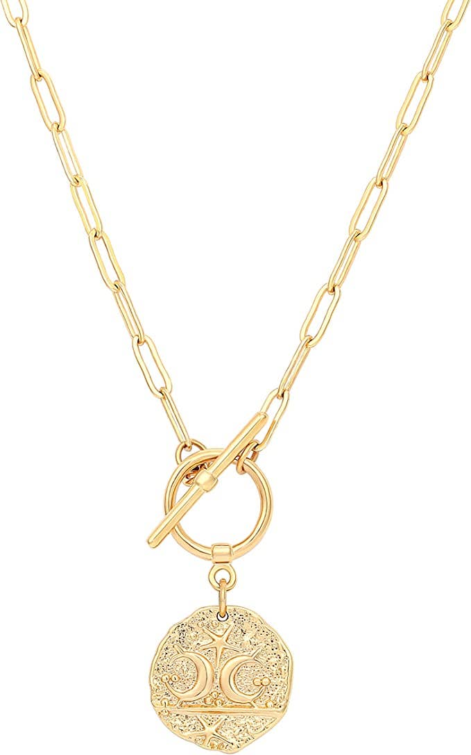 18k Gold Paper Clip Medallion Necklace