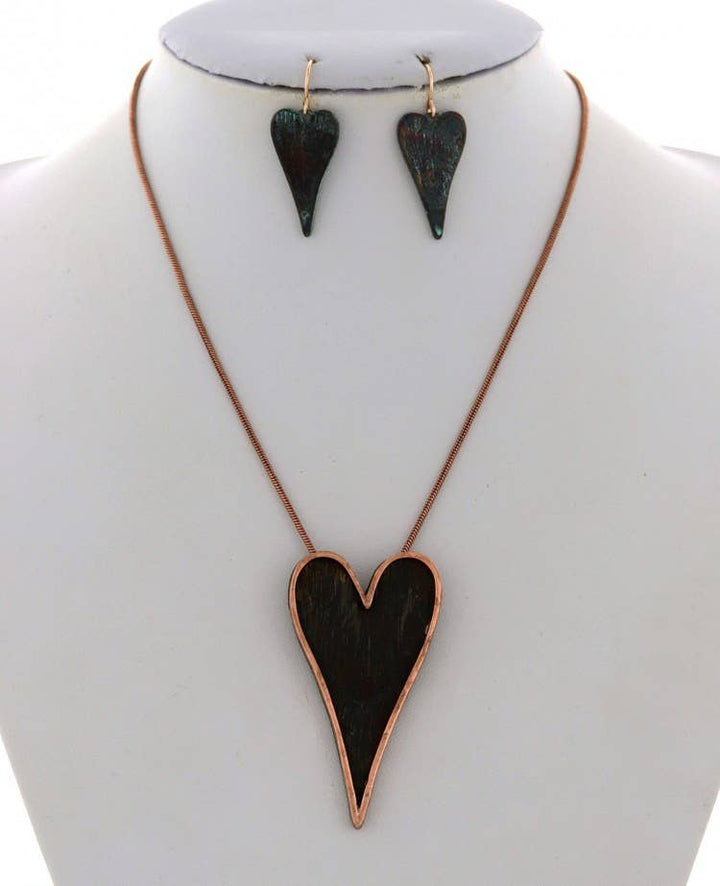 Patina Copper Brush Textured Heart Set