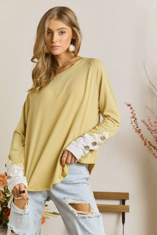 LACE BUTTON DETAIL SOLID TOP