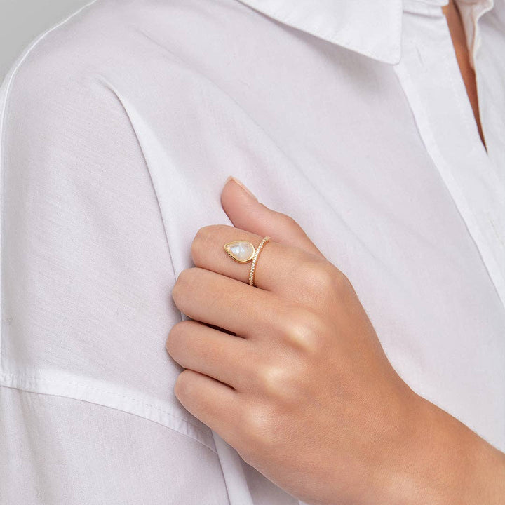 Moonstone Floating Pear Ring 14k vermeil