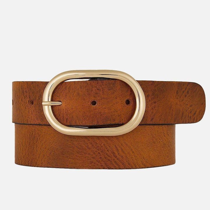 Daphne | Gold Oval Buckle Leather Belt