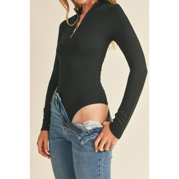 Mock Neck Half Zip Up Bodysuit