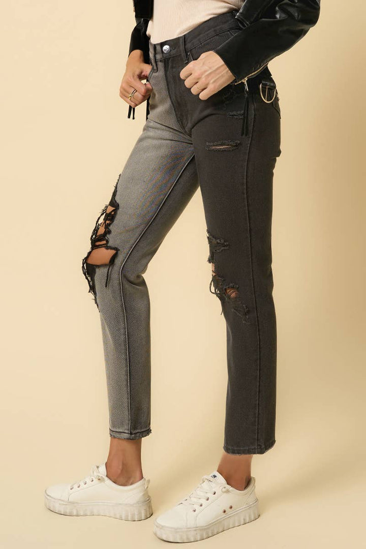 High Rise Ripped Girlfriend Jeans