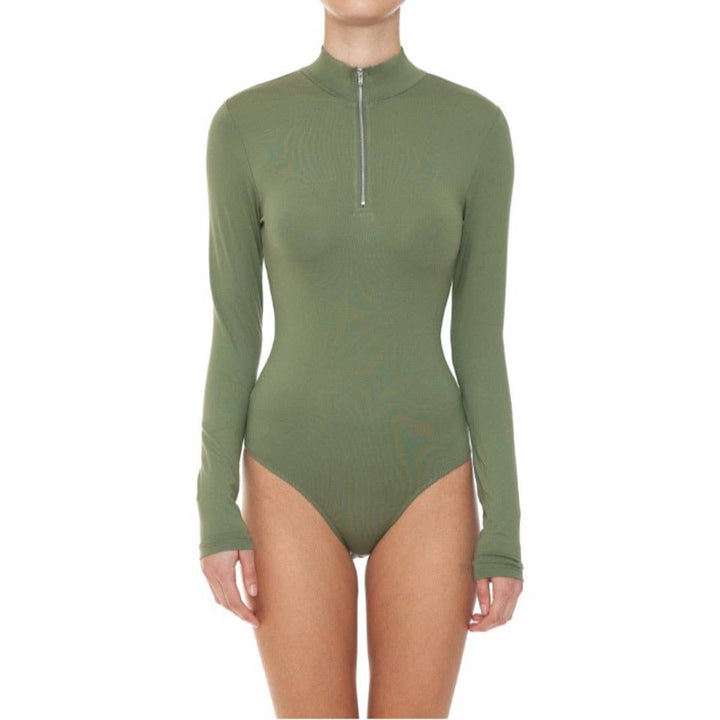 Mock Neck Half Zip Up Bodysuit