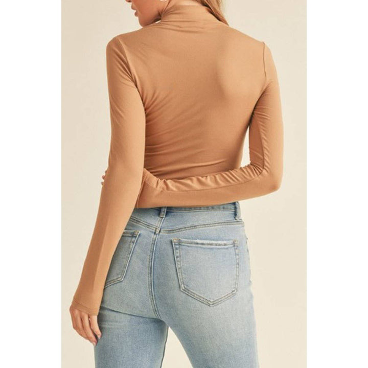 Mock Neck Half Zip Up Bodysuit