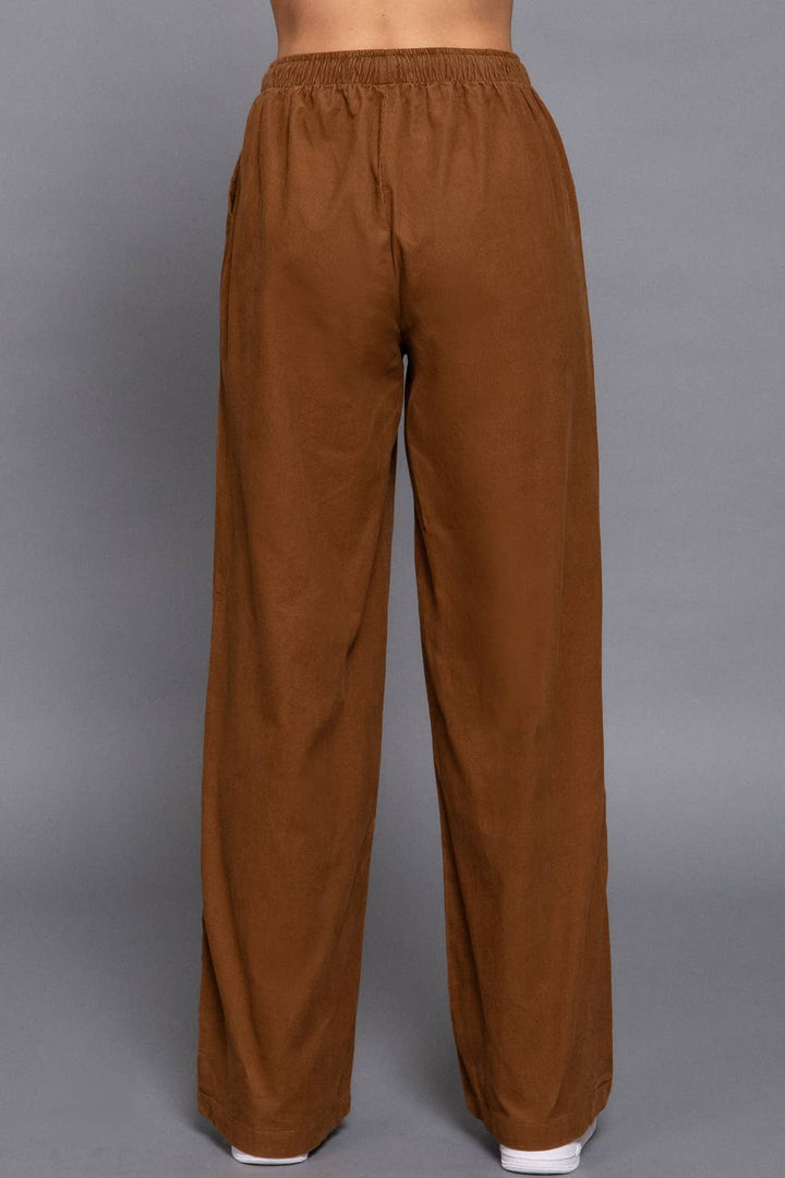 Elastic Waist Corduroy Long Pants