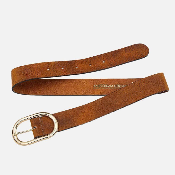 Daphne | Gold Oval Buckle Leather Belt