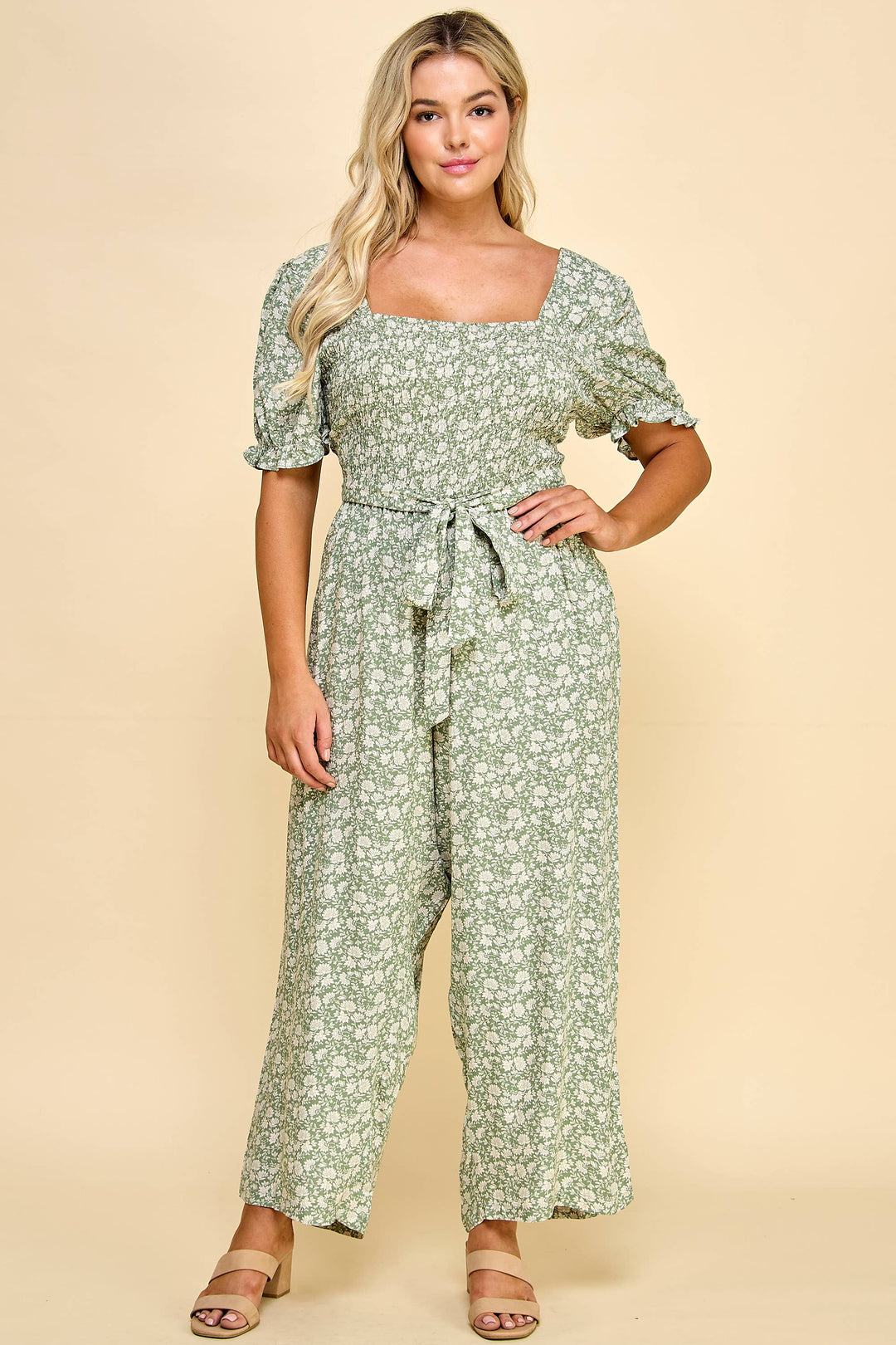 CURVY SMOCKED GAUCHO JUMPSUIT